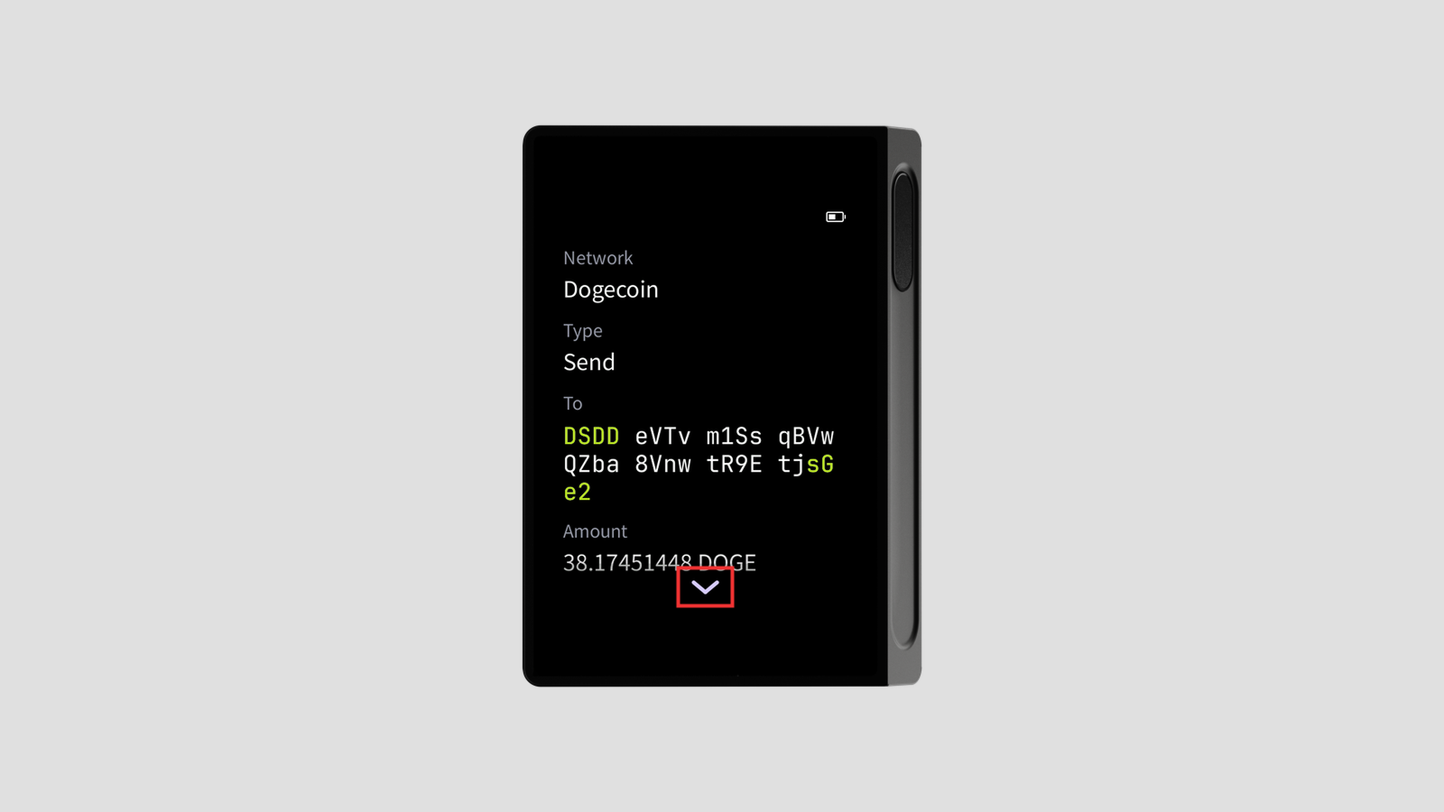 Transaction details shown on the device screen