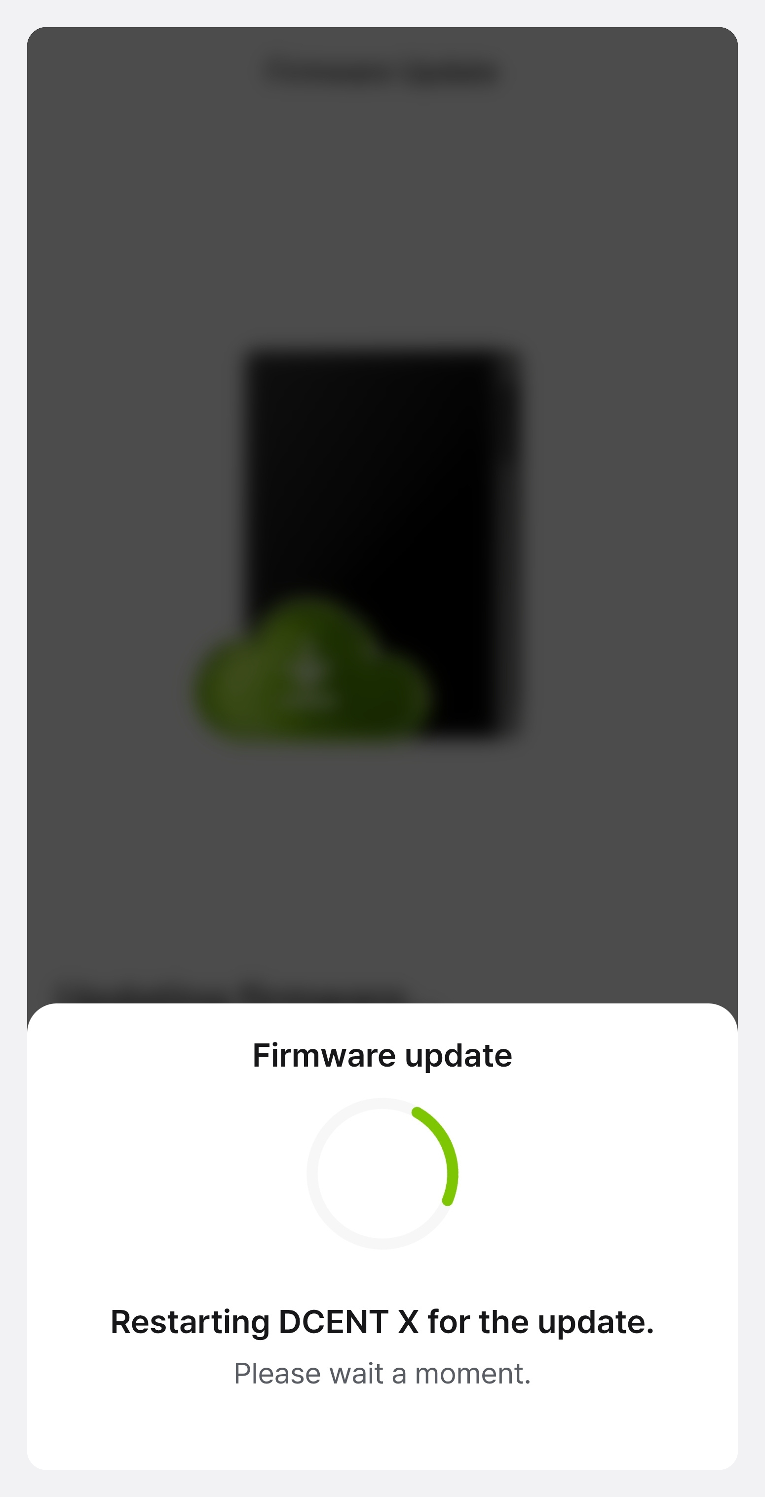 Screen showing that the device is restarting to apply the update