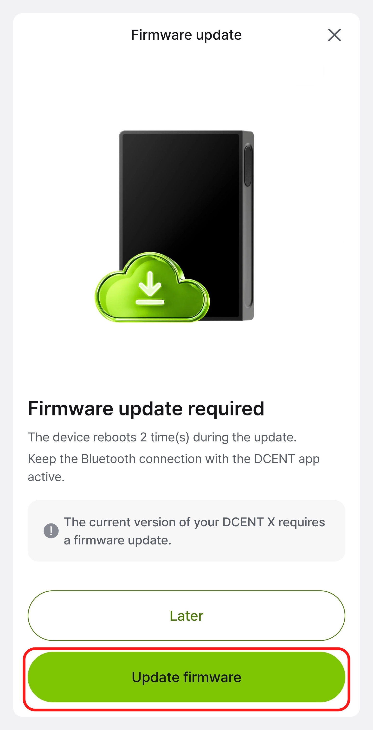 Notice that a firmware update is required, including how many times the device reboots