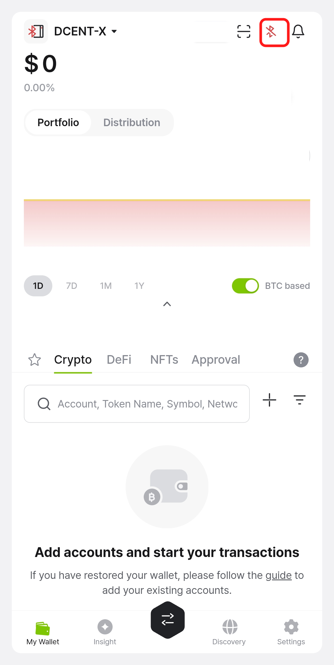 Bluetooth icon on the app's My Wallet tab