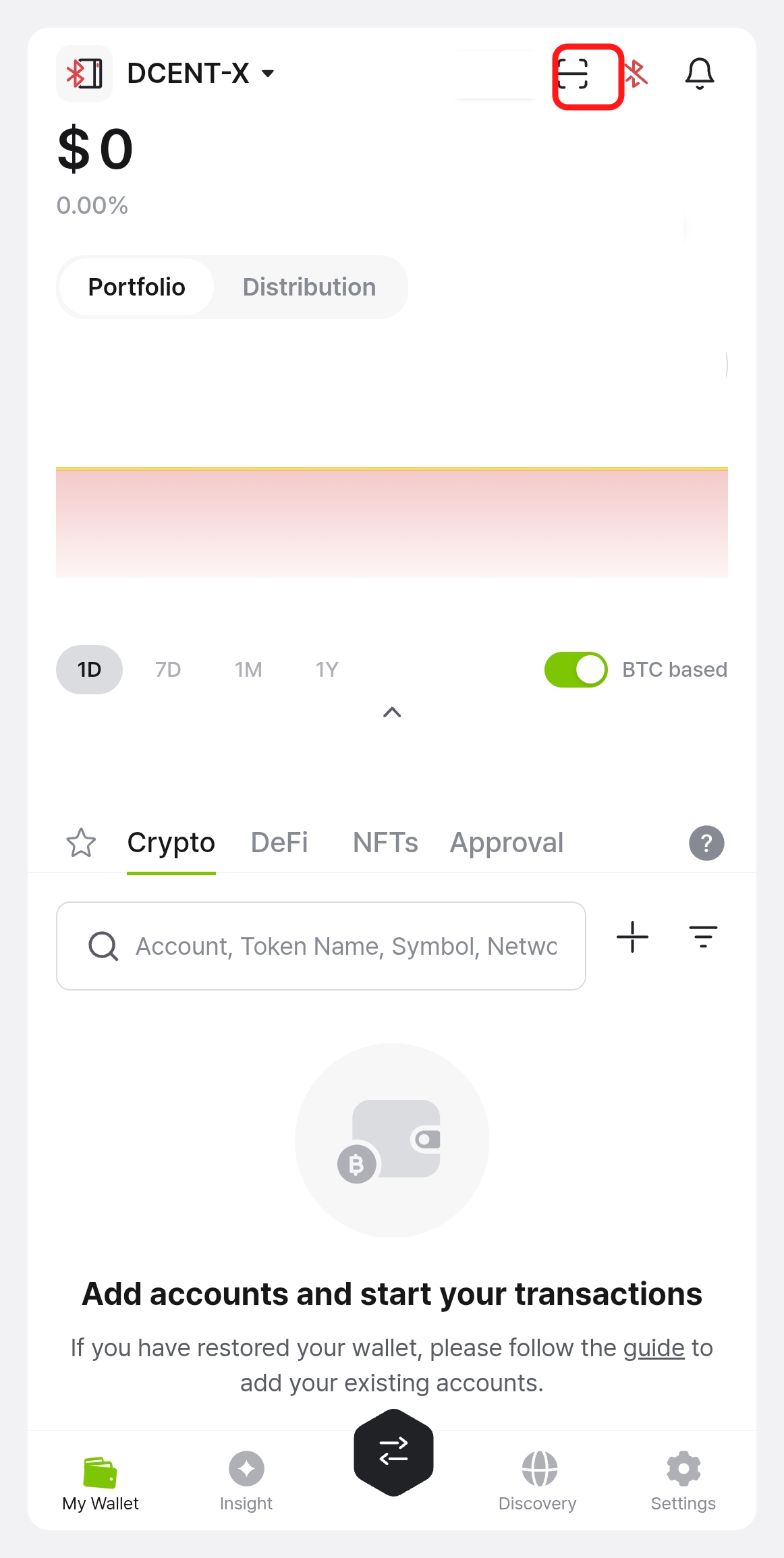 QR scan button on the app's My Wallet tab