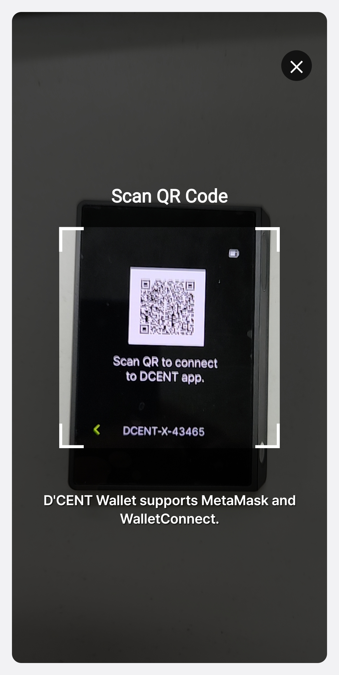 Scanning the device QR code with the app camera
