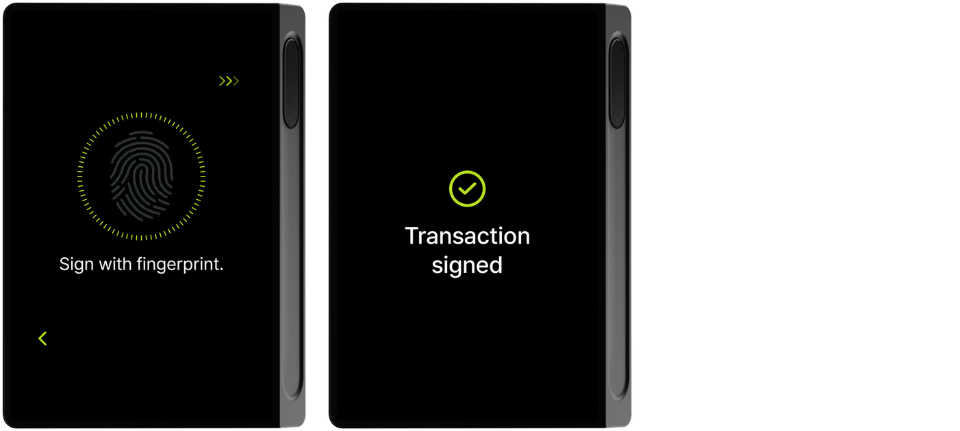 DCENT X fingerprint signing and signature complete screens