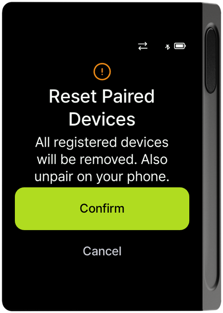 Reset paired devices notice screen