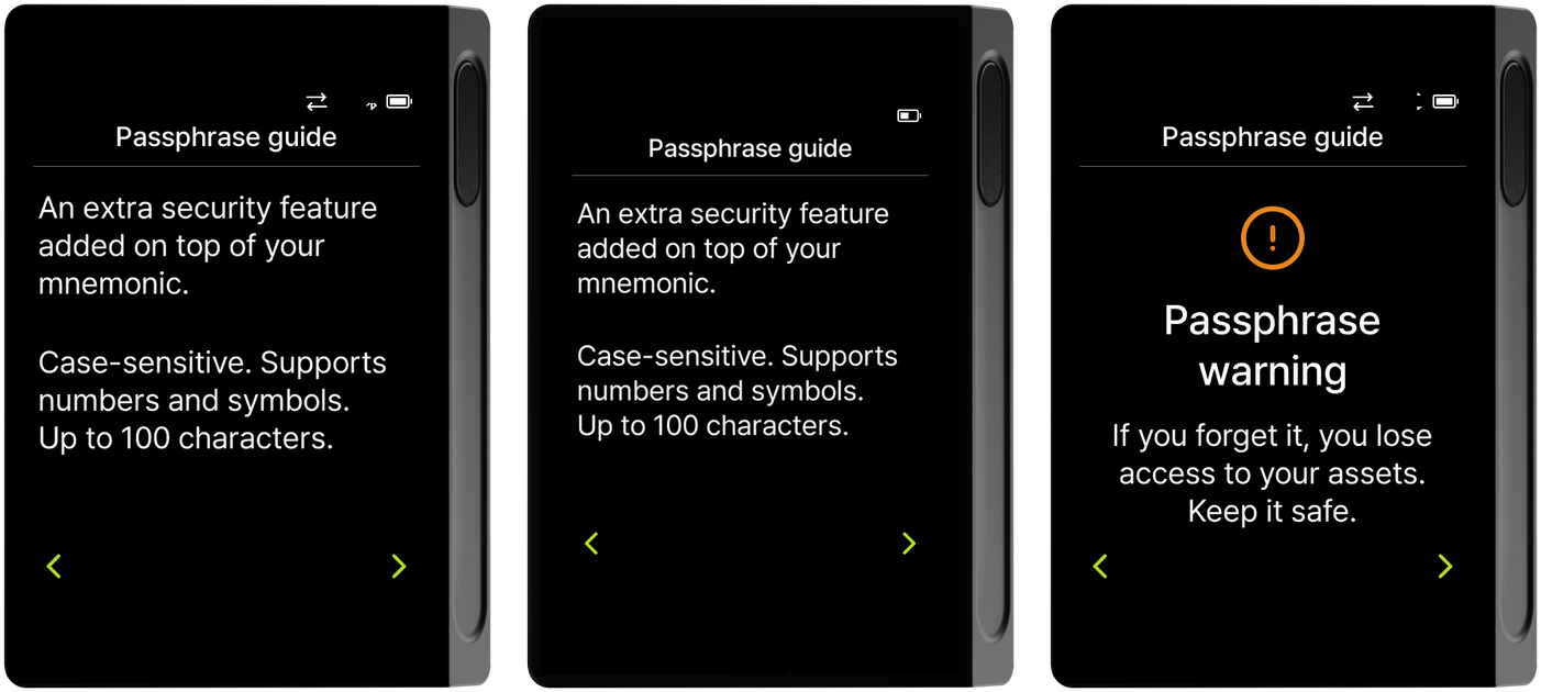 One-Time passphrase guide screens