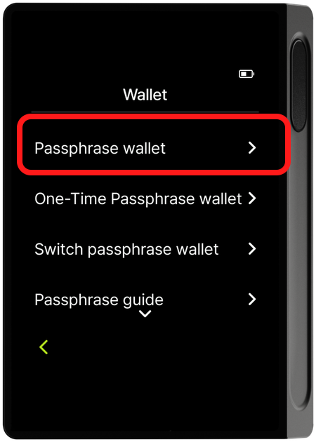 Wallet menu - Passphrase wallet