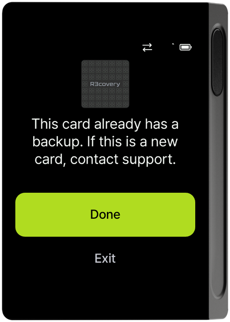 Card already backed up notice