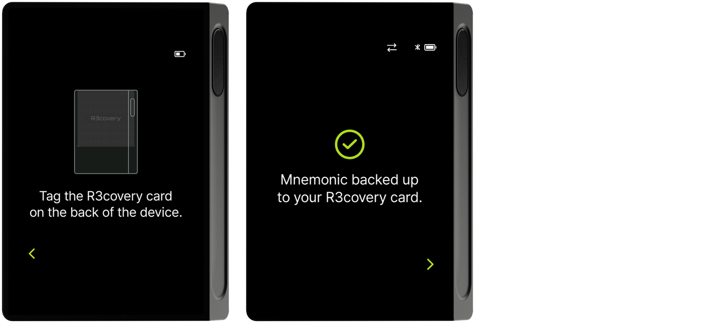 Card tag and backup complete screens