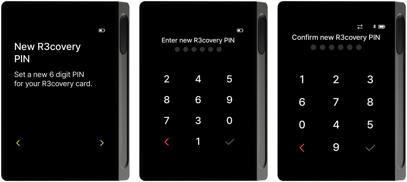 New PIN guide, entry, and confirmation screens