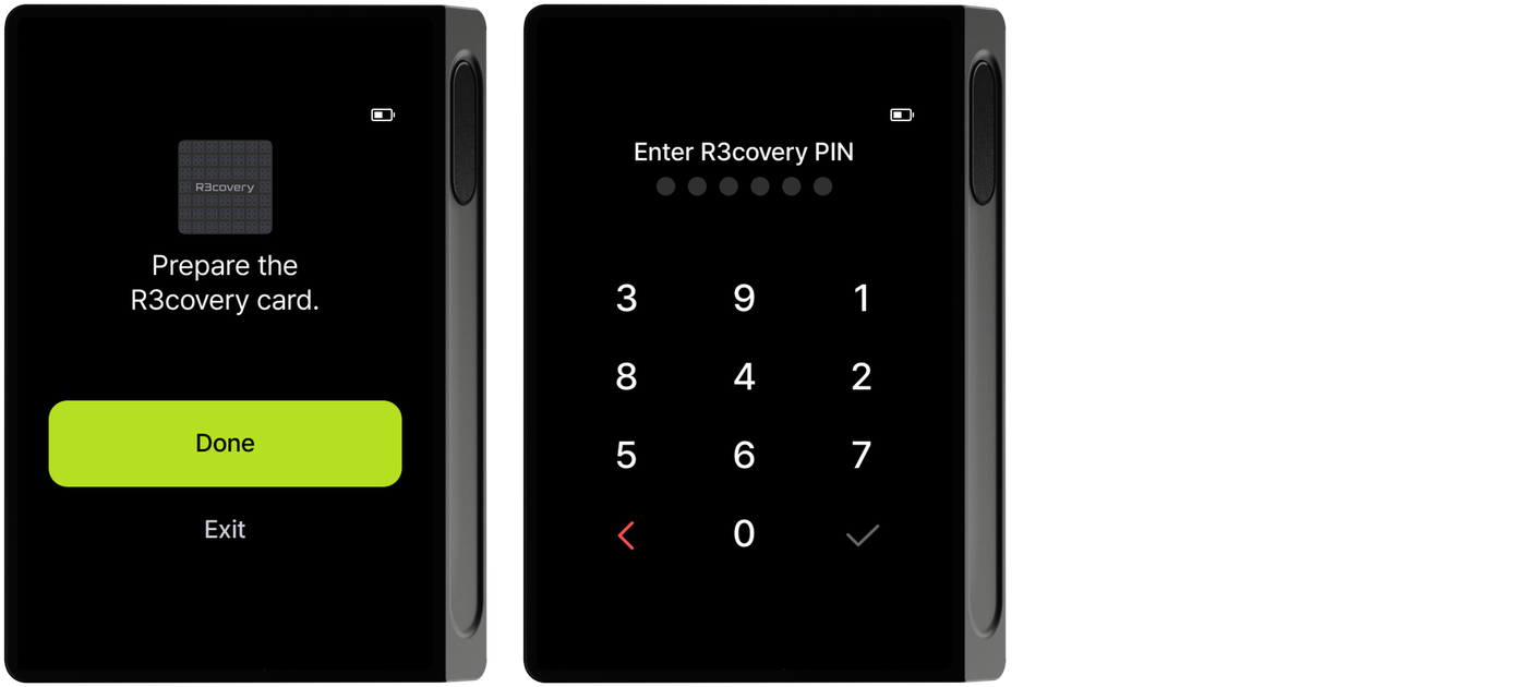 Confirm card and enter card PIN screens