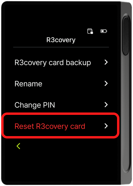 R3covery menu - Reset R3covery card