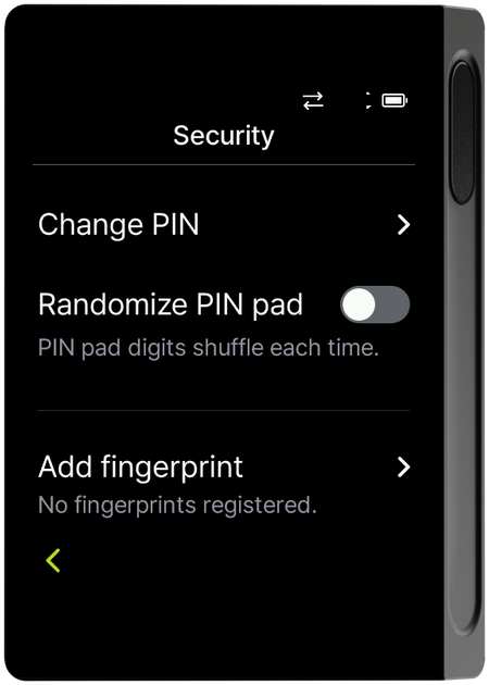 Security menu screen