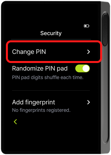 Security menu - Change PIN