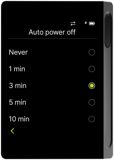 Auto power off time selection screen