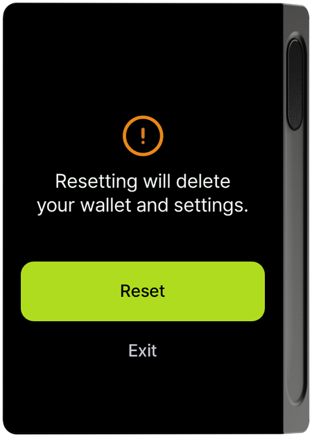 Reset warning screen
