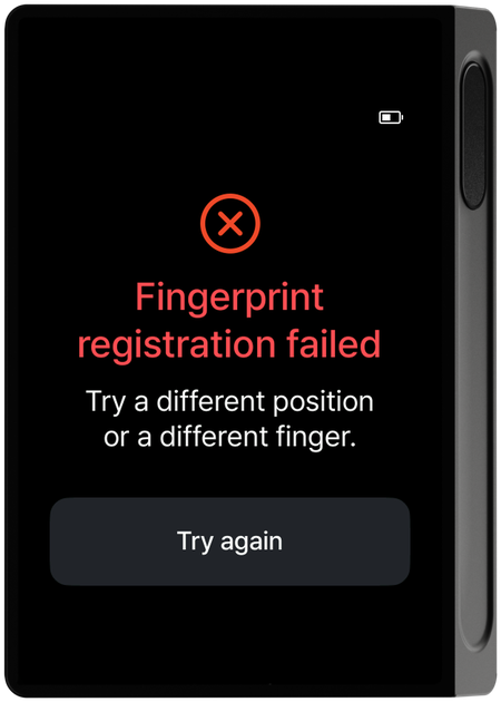 Fingerprint registration failed screen