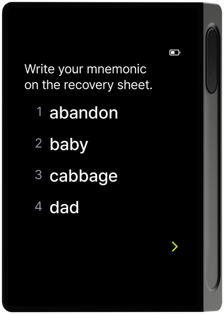 24 recovery words display screen