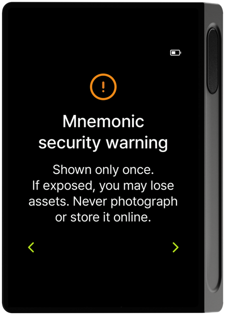 Recovery words security warning screen