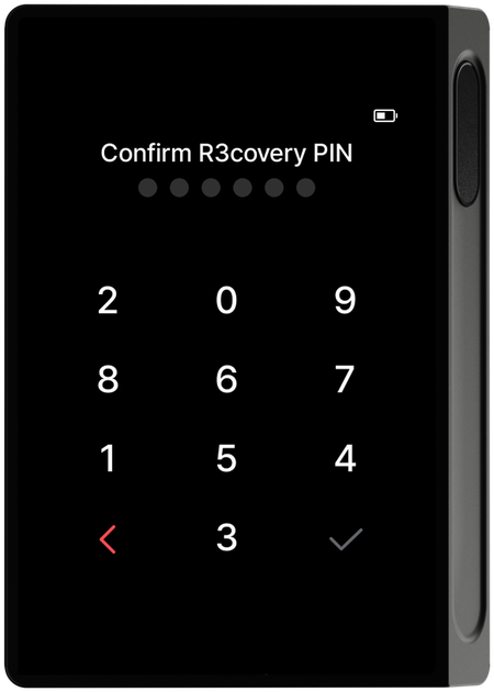 R3covery card PIN confirmation screen