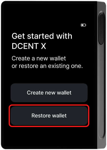 Device Get started with DCENT X - Restore wallet selection