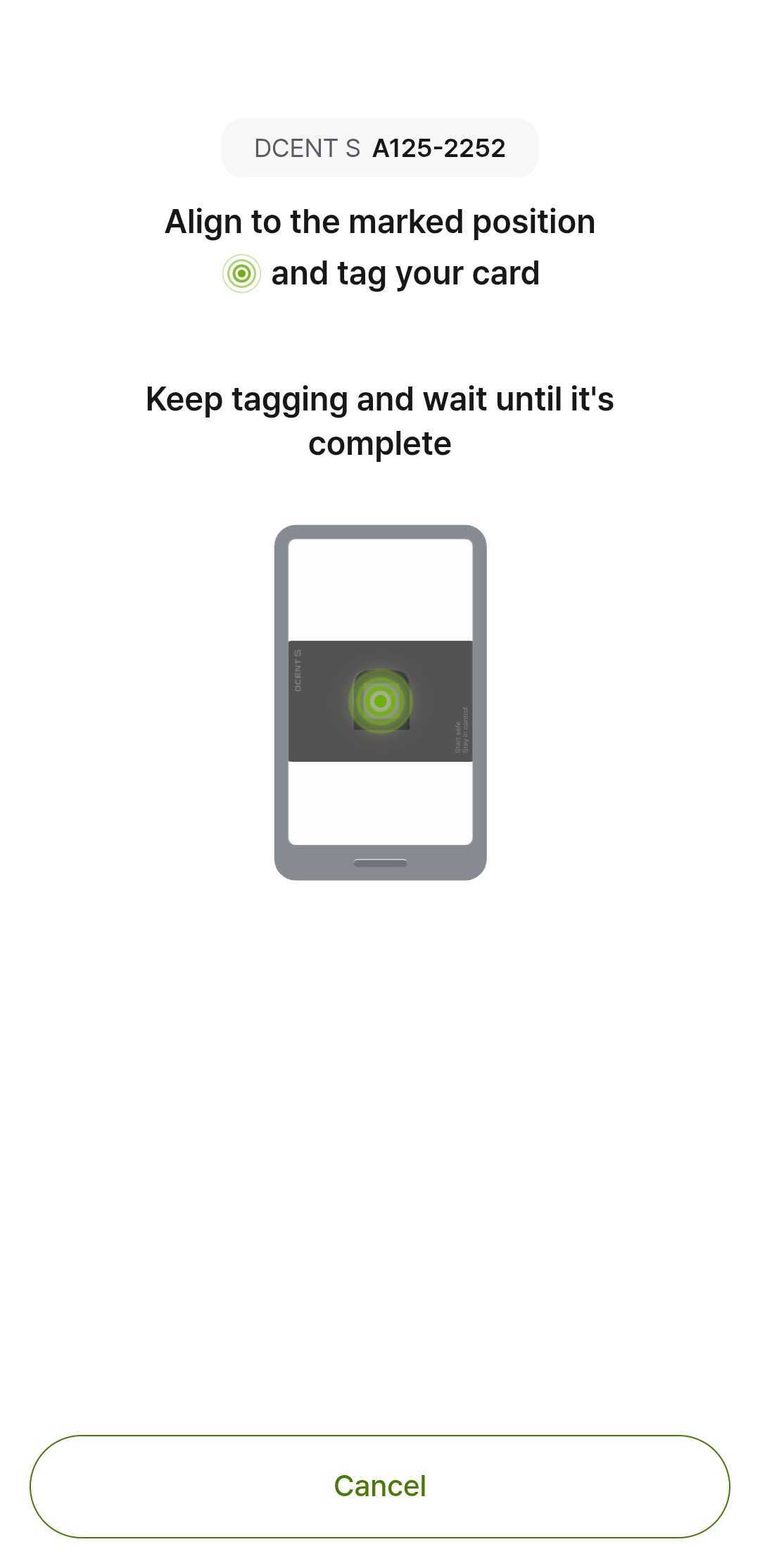 NFC antenna position shown in the app